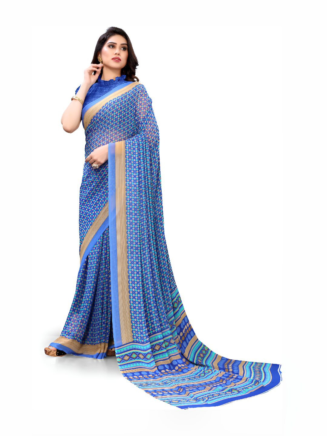 MADHUR MILAN Geometric Printed Pure Georgette Saree