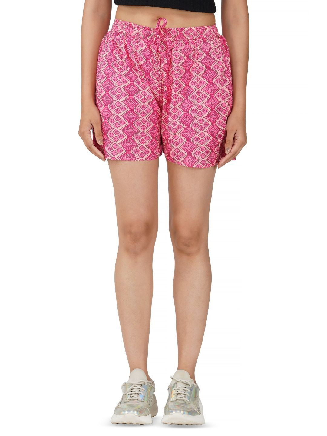 30 Looks Women Deep Pink Cotton Printed Lounge Shorts