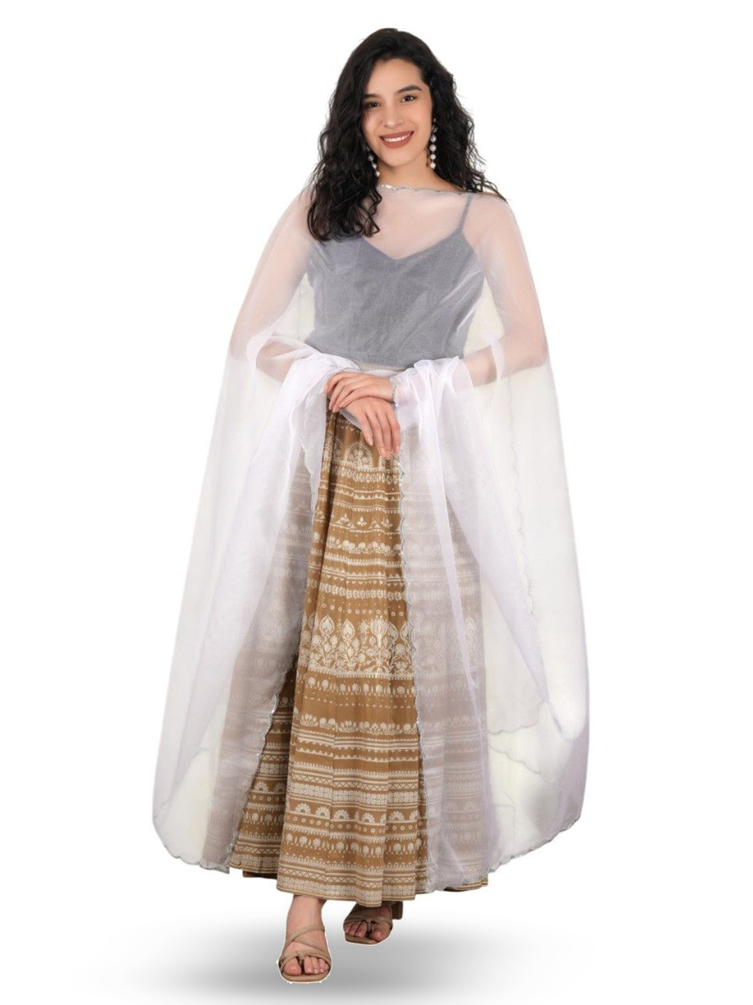 A R SILK DUPATTA HUB Sequinned Cut-Work Border Organza Dupatta