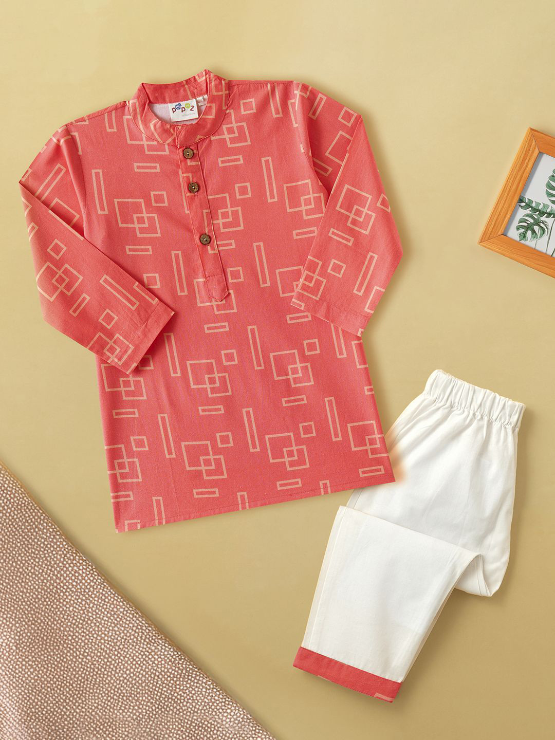 Desi Soota Boys Coral Shapes Printed Regular Pure Cotton Kurta With Pyjamas