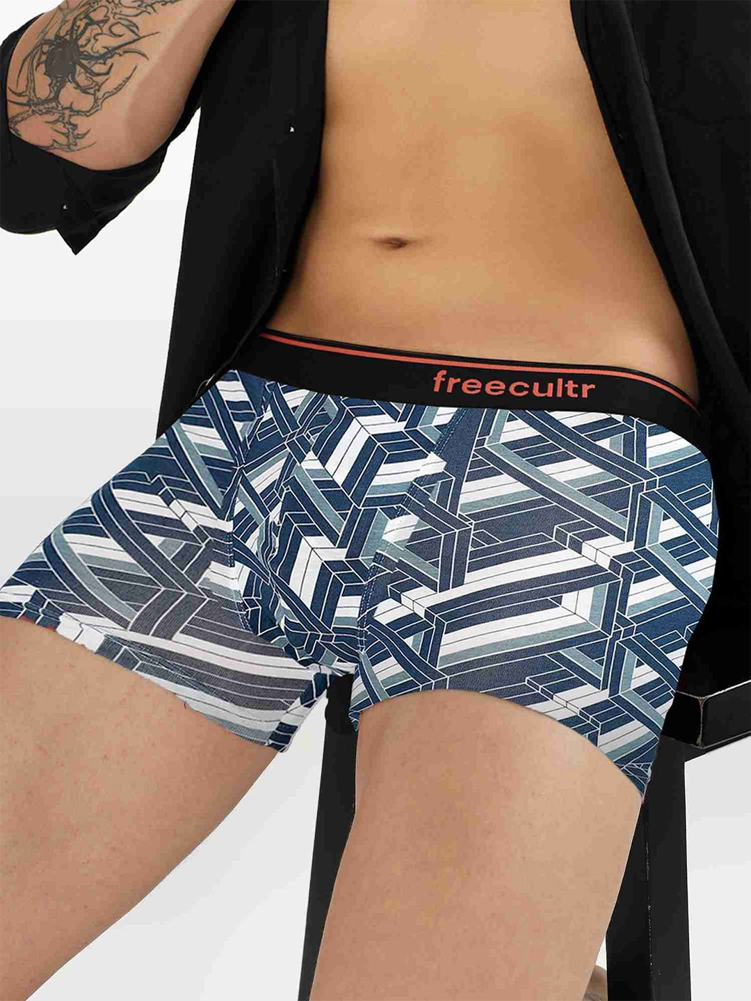 FREECULTR Printed Anti Bacterial Cotton Stretch Long Trunk FC-CTN-PT-T-TL-DWHT-01