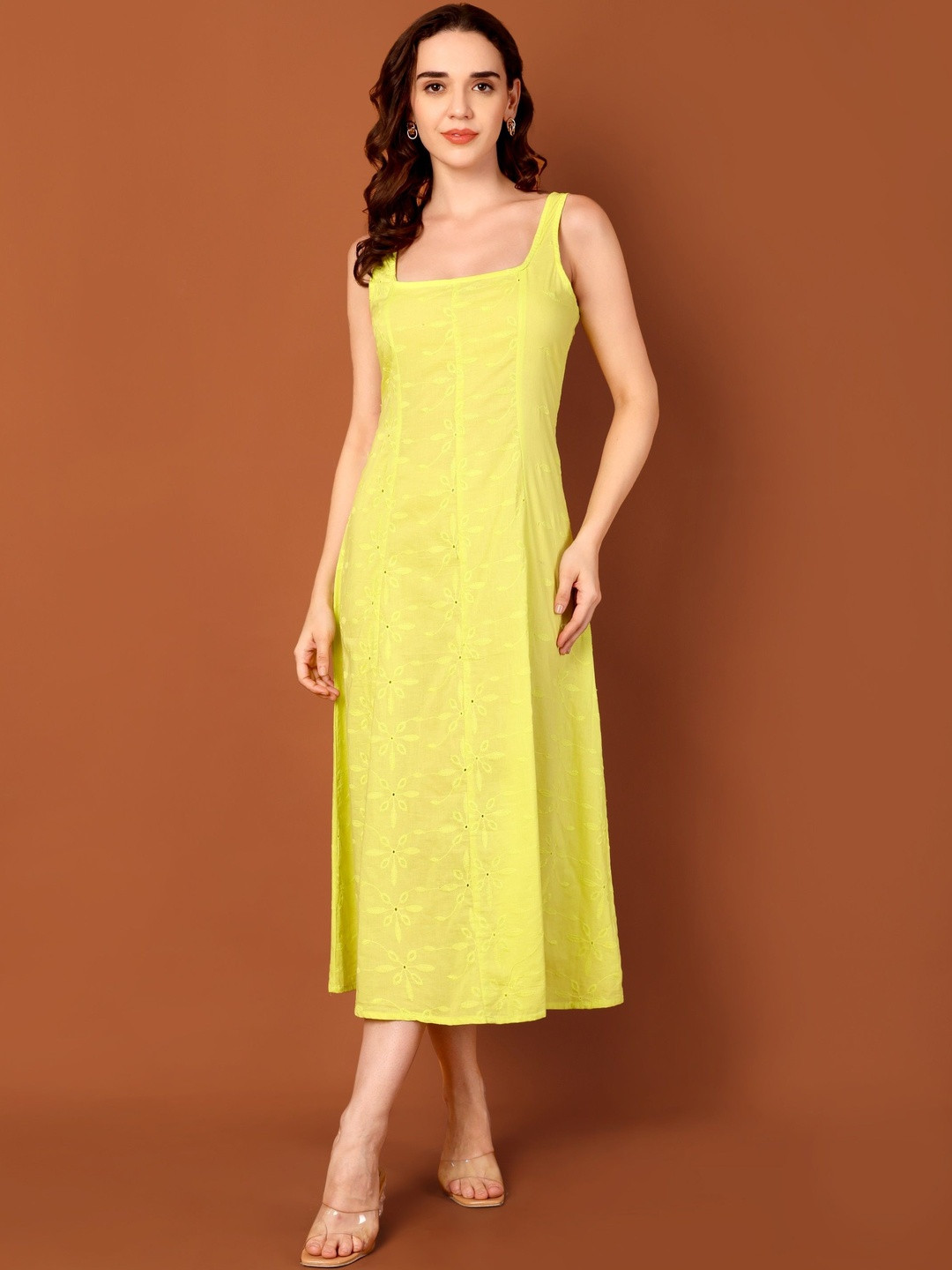 all about you Floral Self Design Square Neck Pure Cotton Maxi Dress