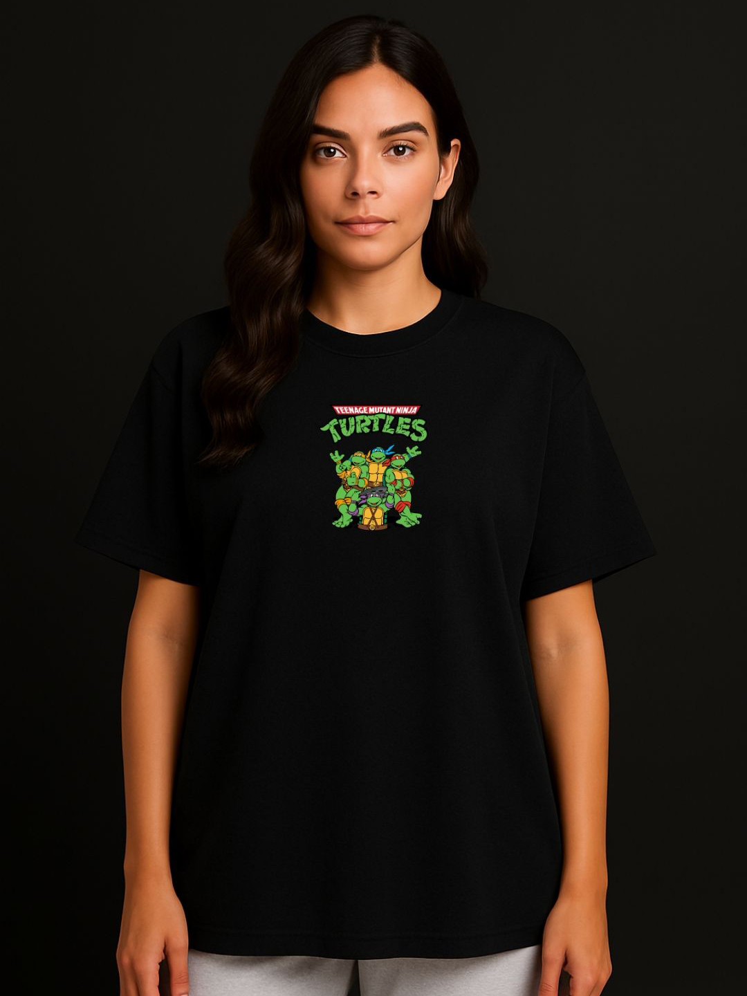 Anikmart Women Mutant Ninja Turtles Dri-FIT Graphic Printed Cotton Oversized T-shirt