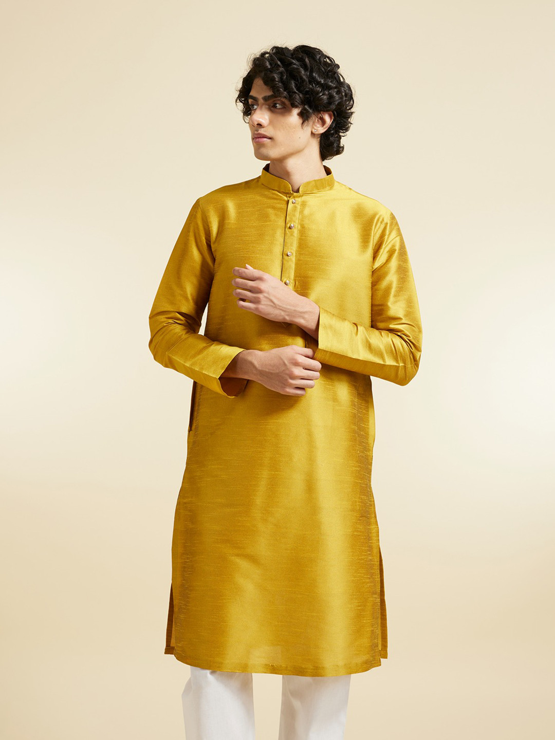 Diwas by Manyavar Men Mandarin Collar Long Sleeves Thread Work Straight Kurta