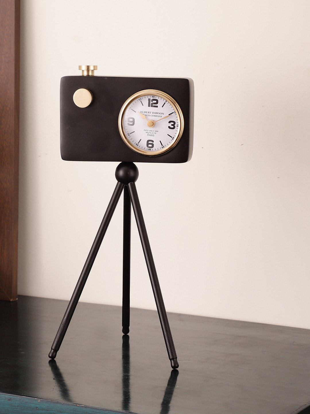 Decor de Maison Black & Gold Toned Traditional Metal Table Clock