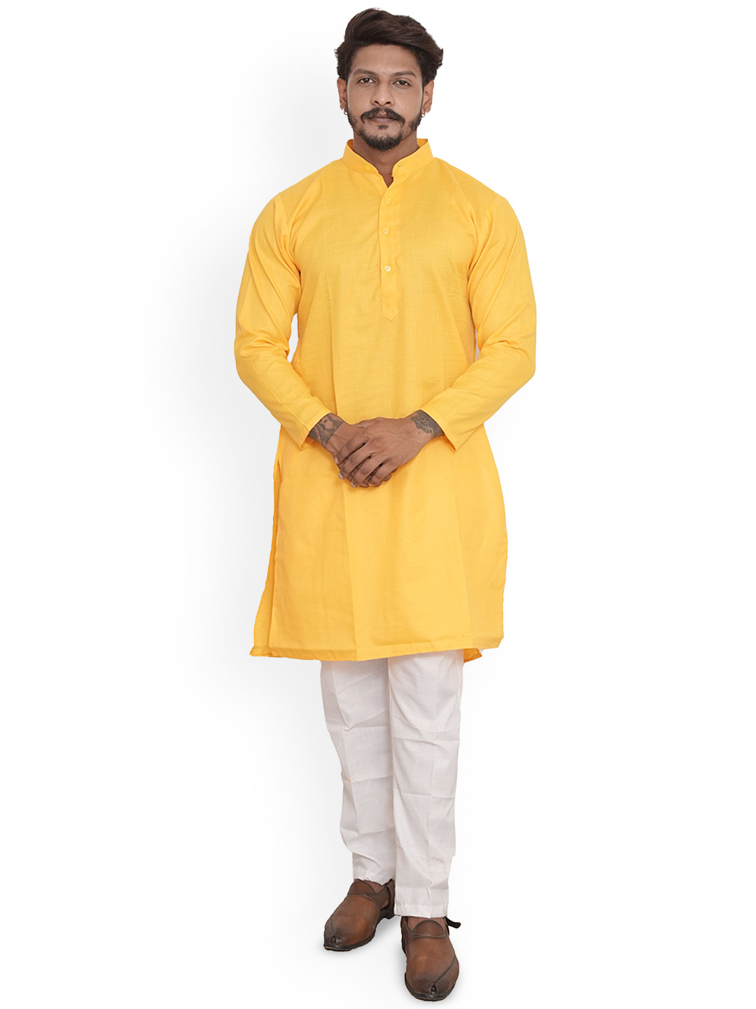 CLASSY MAN Mandarin Collar Pure Cotton Straight Kurta With Pyjamas