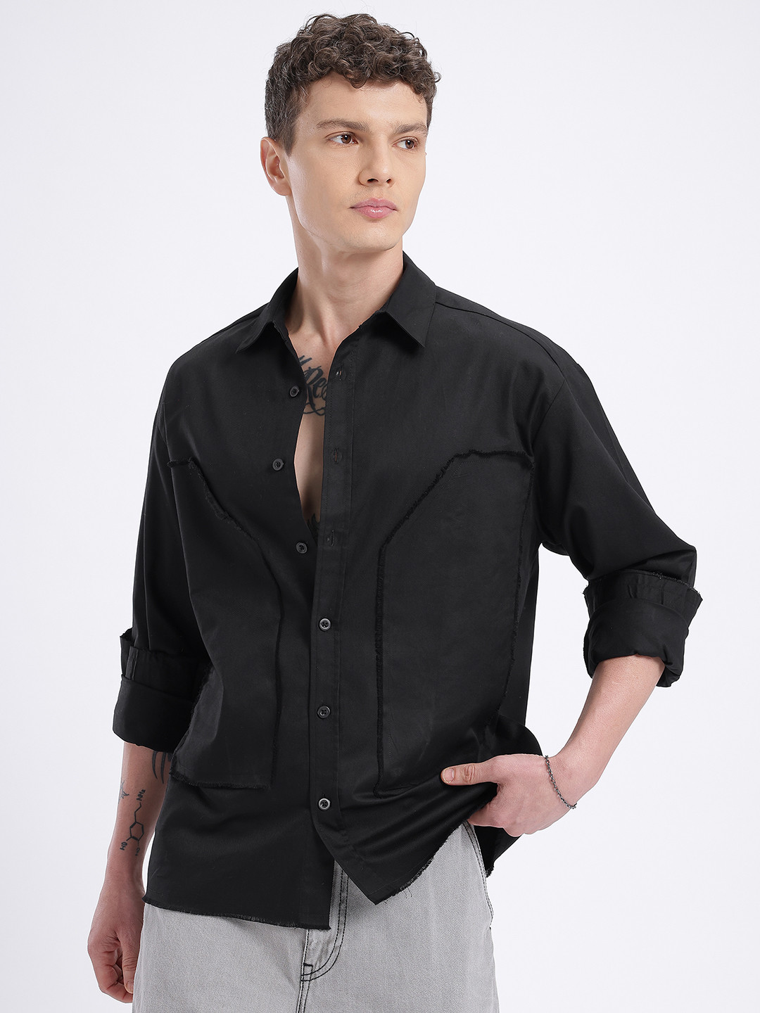 glitchez Raw Hem Relaxed Fit Shirt