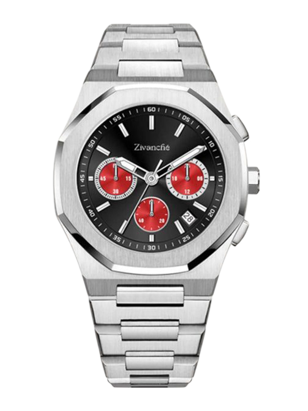 ZAADRAN Unisex Dial & Stainless Steel Chronograph Automatic Watch Apolo Silver Black