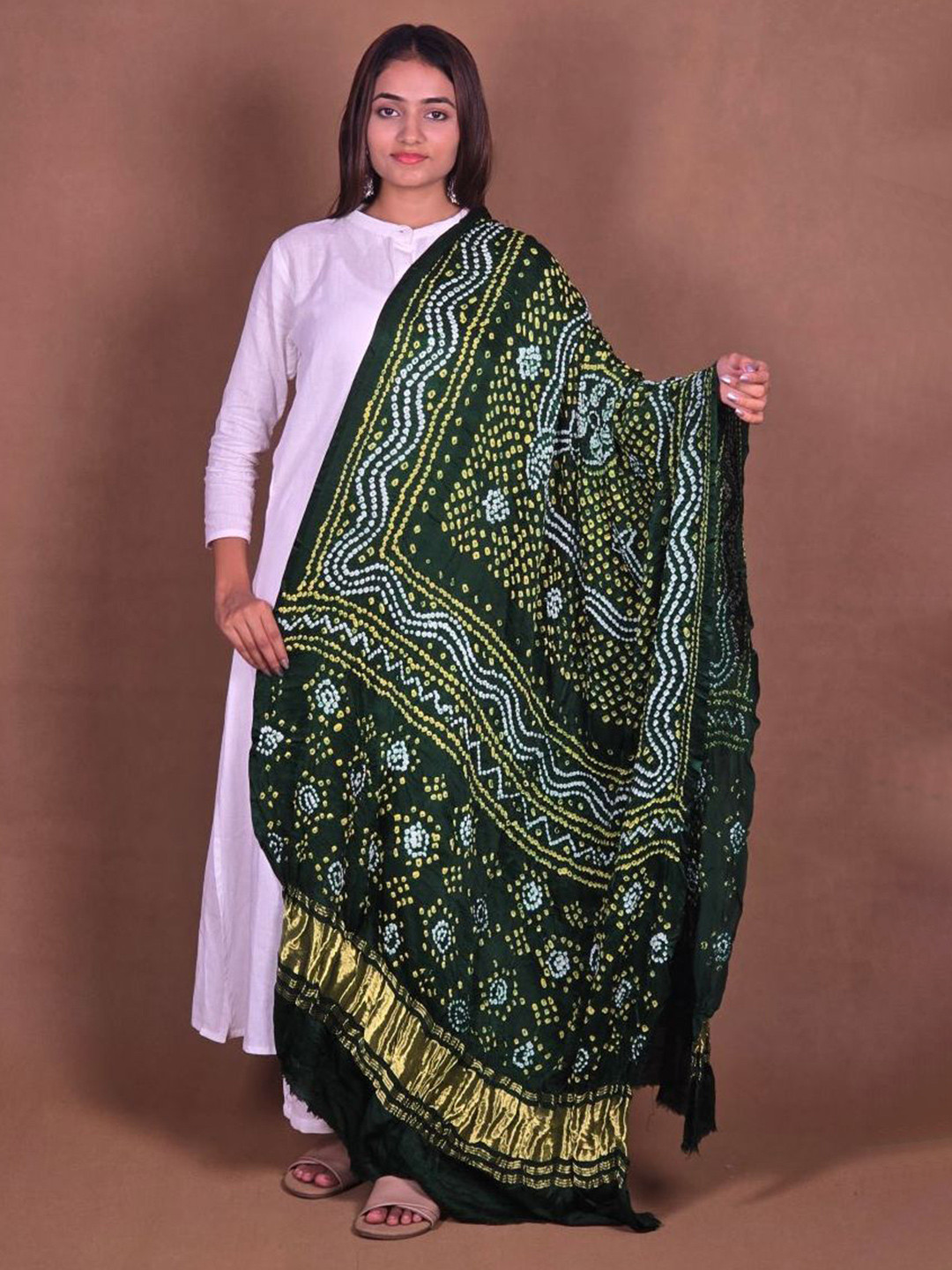 BANDHANI STYLE Bandhani Printed Zari Pure Gajji Dupatta
