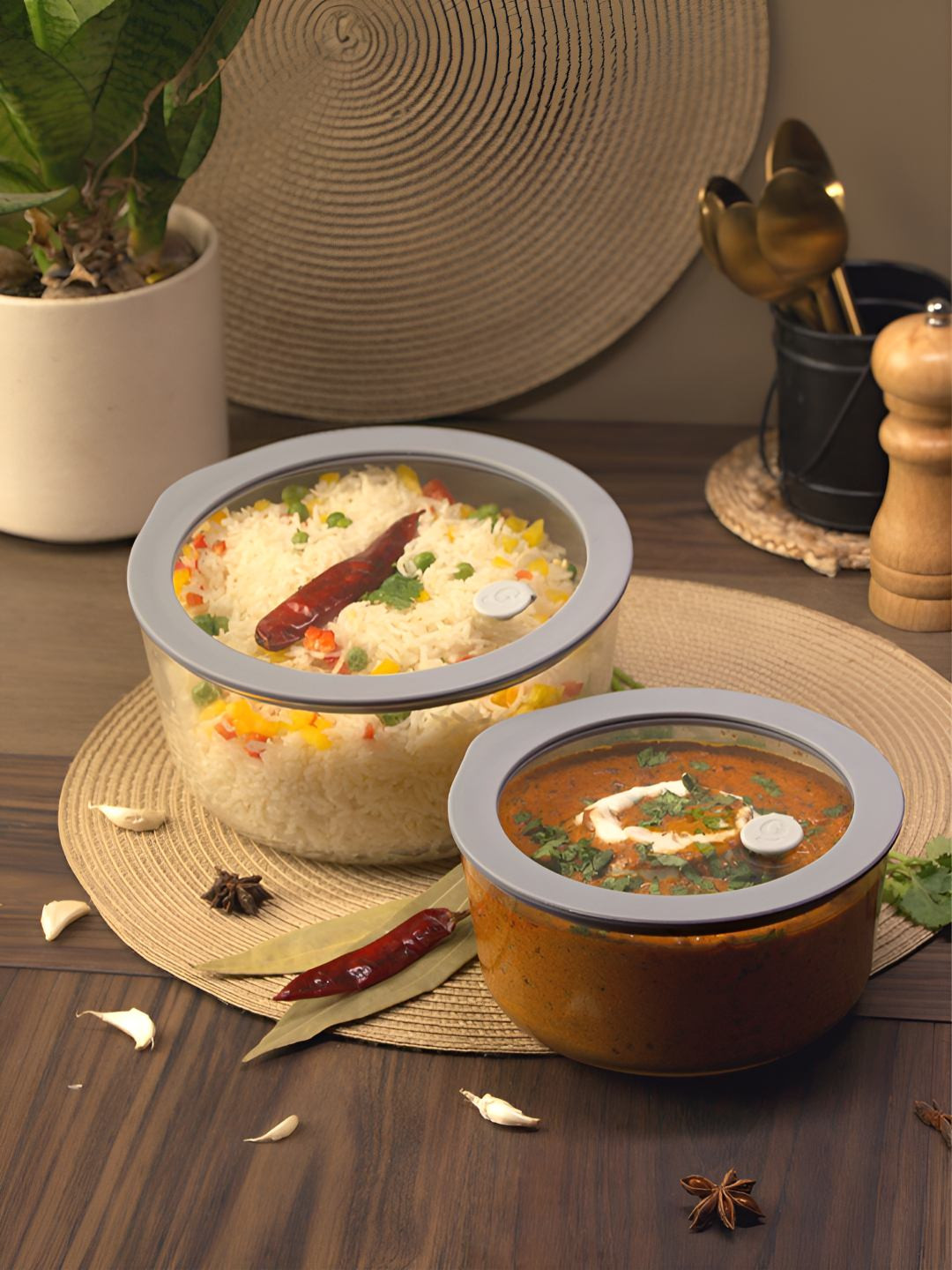 Glasafe Set of 2 Borosilicate Glass Bowl With Lid For Serving & Mixing 950 ml & 1600 ml