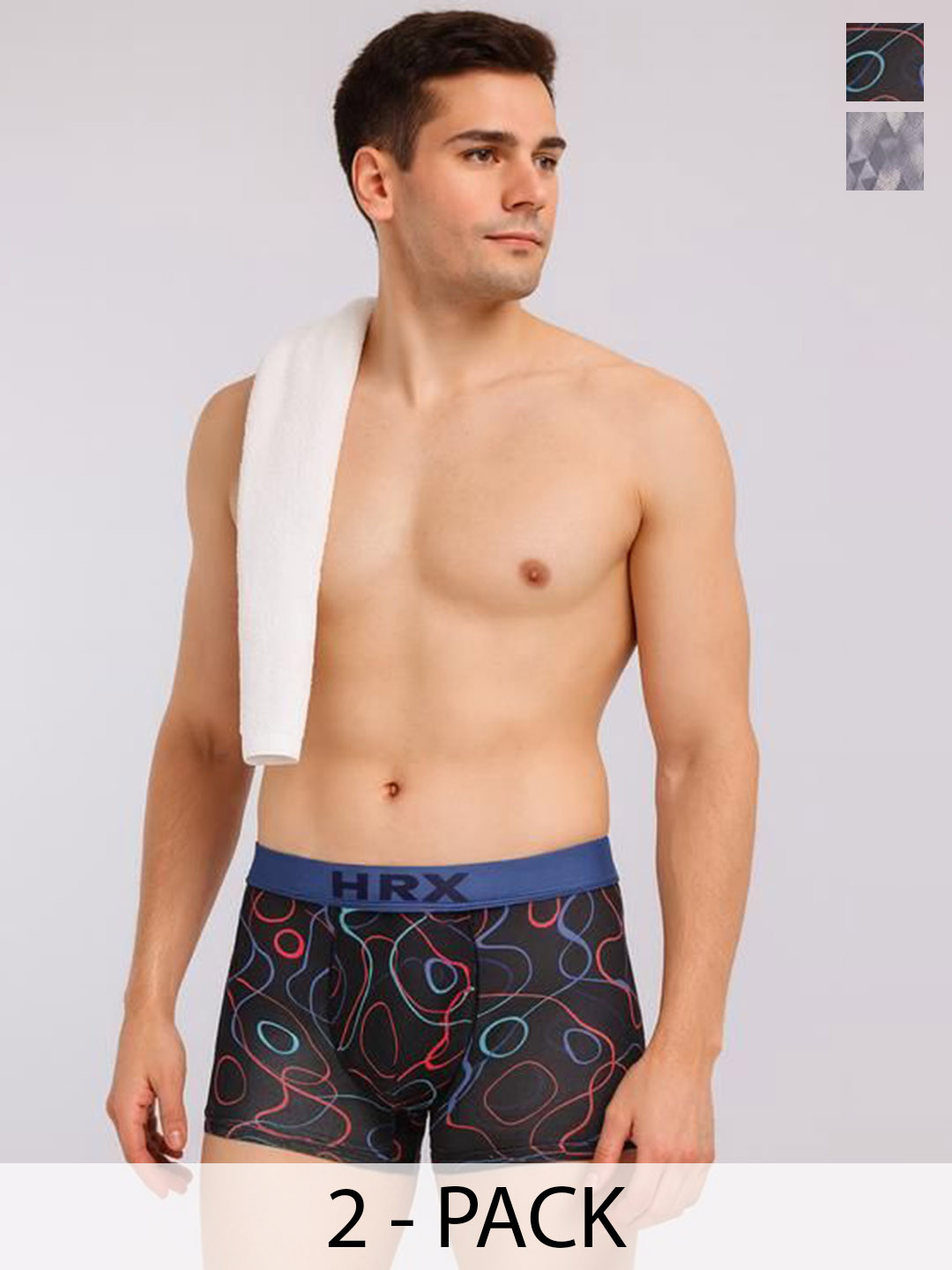 HRX by Hrithik Roshan Pack Of 2 Printed Trunks RE-HTO-PV-Print-103-112-S-Stonegrey/Black
