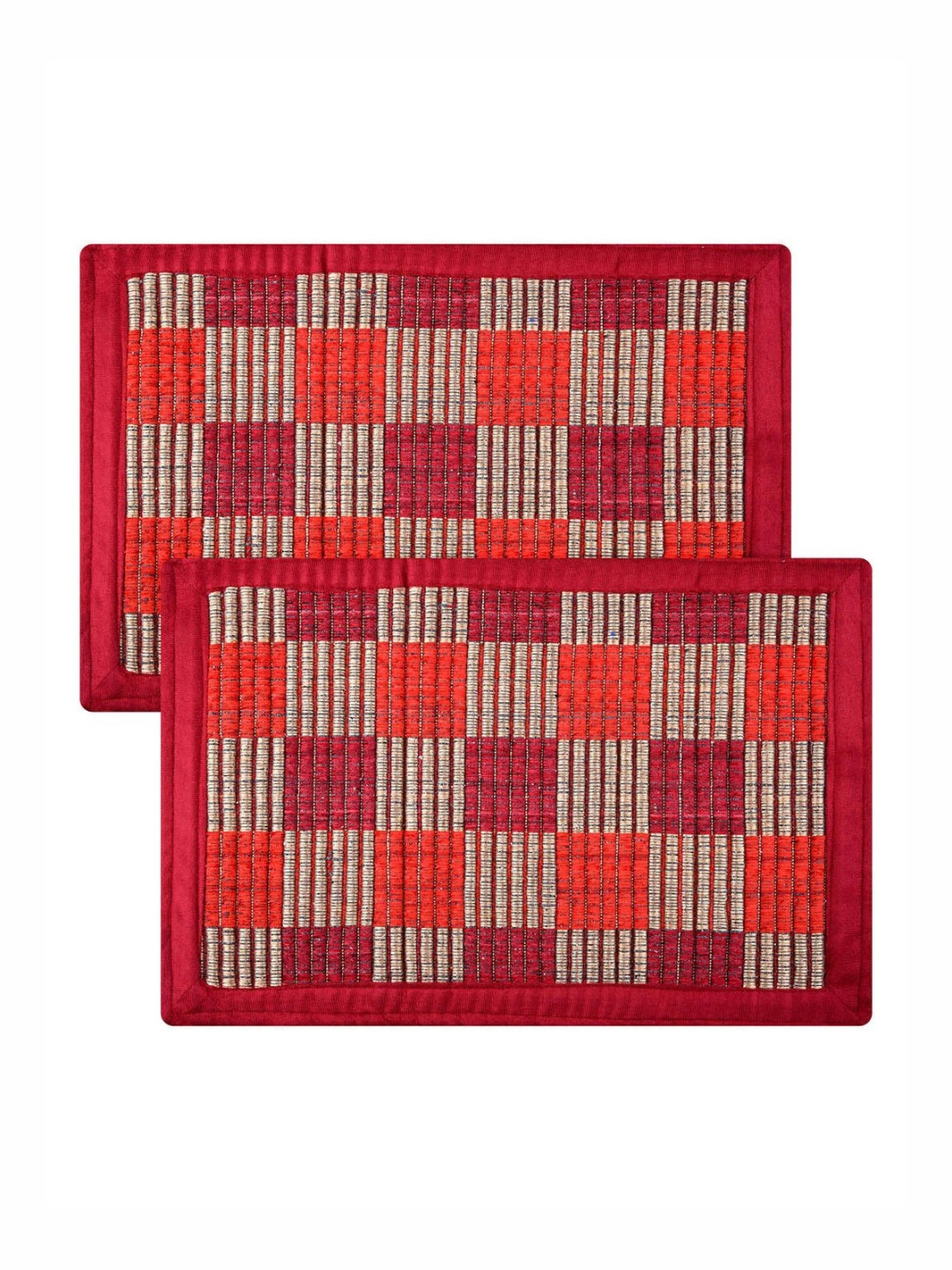 Aura Maroon & Red 2 Pieces Checked Anti-Skid Reversible Entryway Door Mats