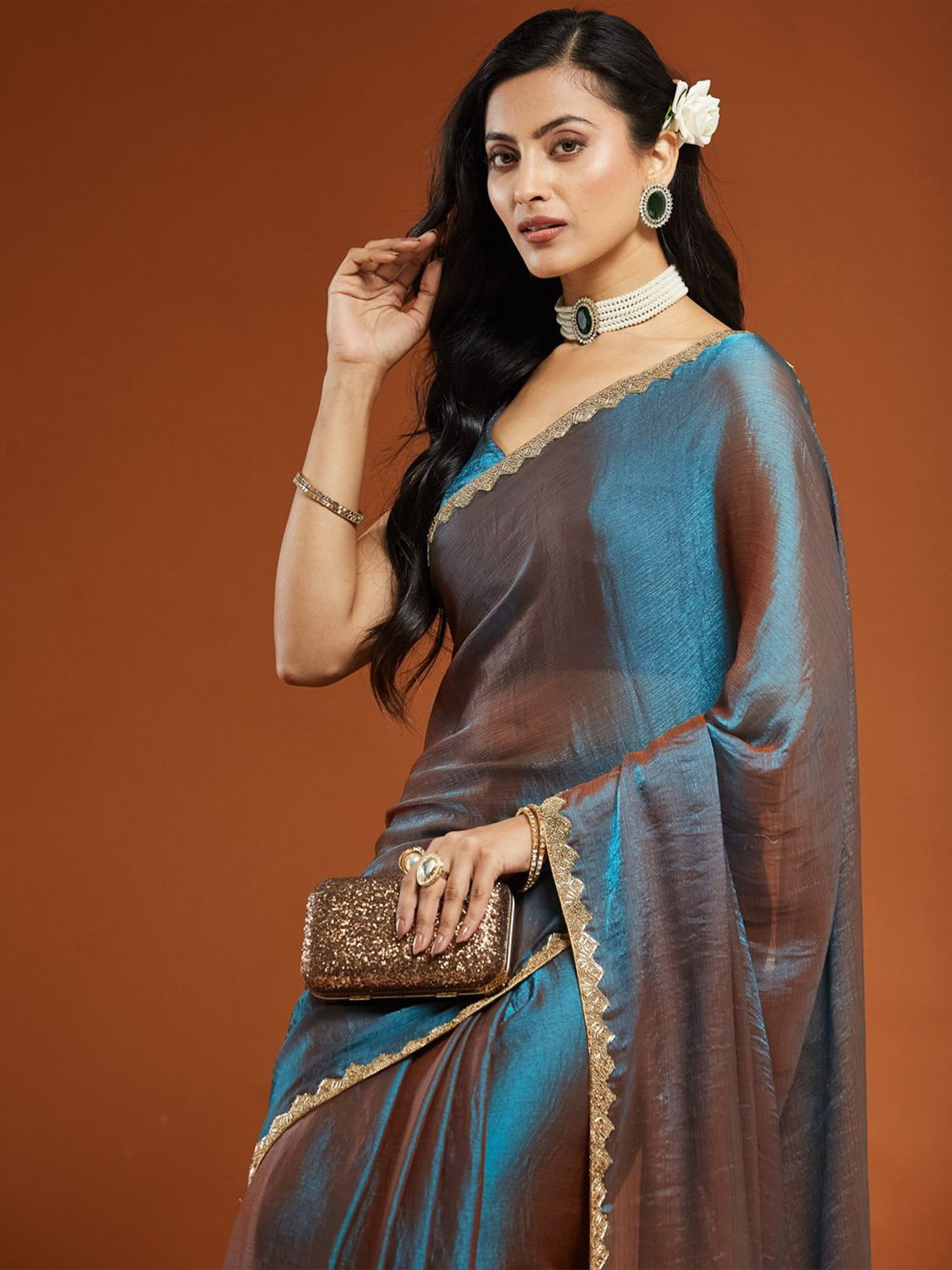 PD Cloth Villa Sequinned Embellished Pure Chiffon Saree