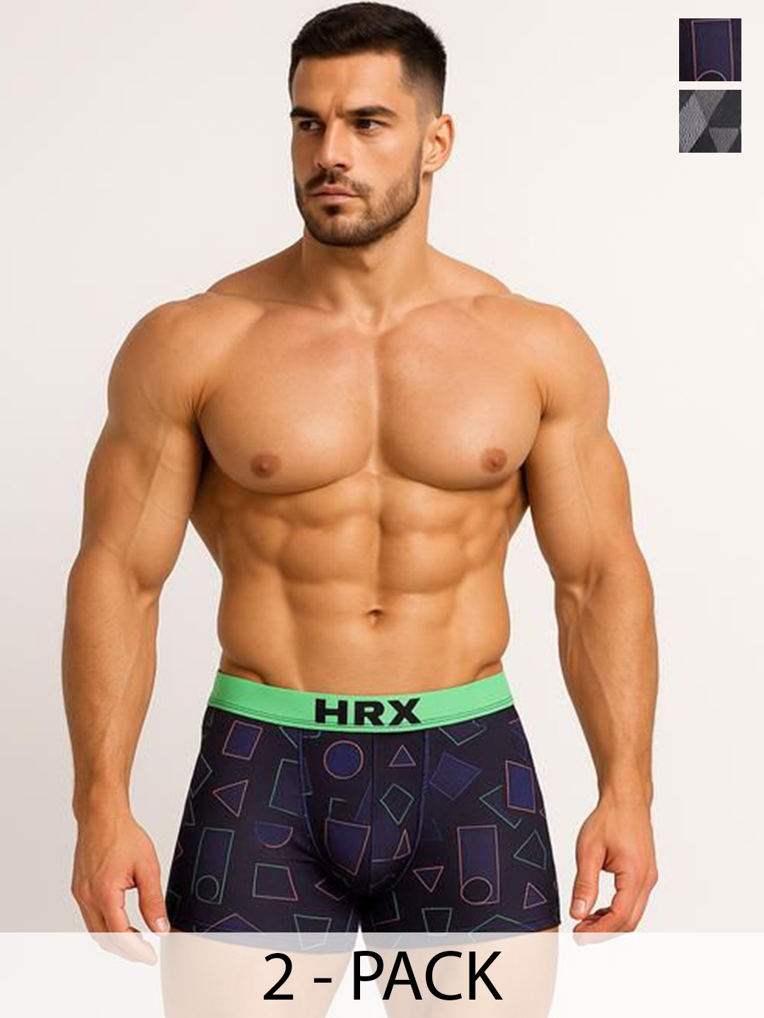 HRX by Hrithik Roshan Pack Of 2 Printed Trunks RE-HTO-PV-Print-103-110-S-Stonegrey/Blue