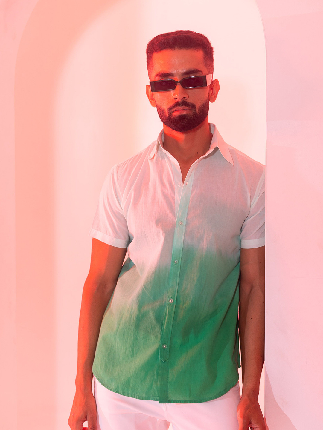 INAAYA JAIPUR Ombre Dyed Spread Collar Modern Regular Fit Cotton Casual Shirt
