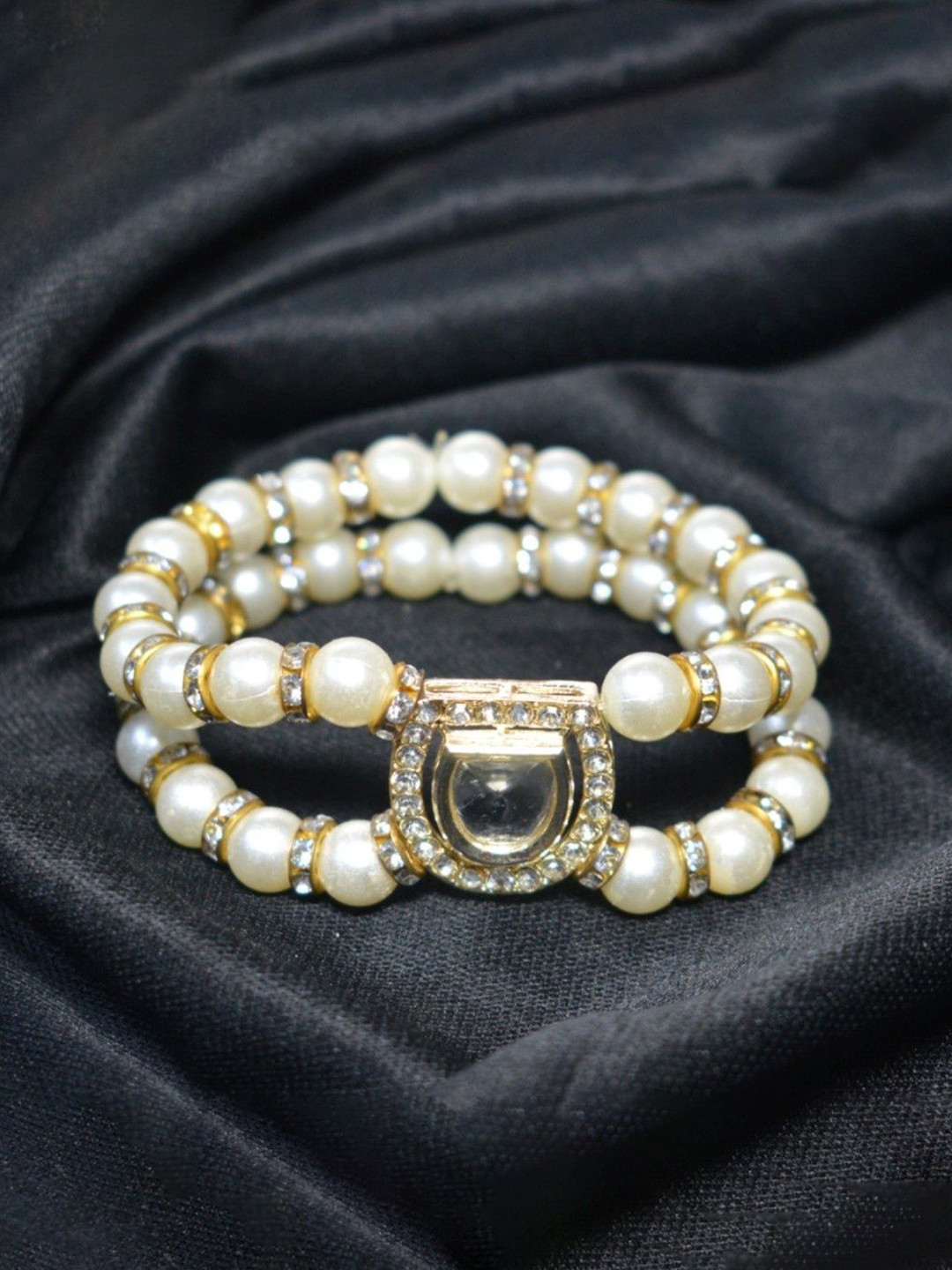 Rehmat Enterprises Sterling Silver-Plated Stones Studded & Beaded Wraparound Bracelet