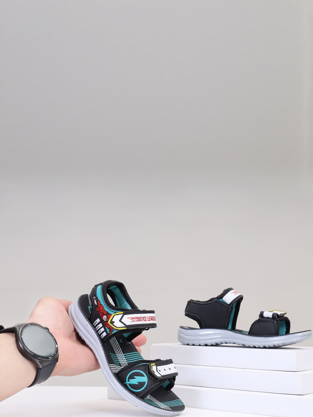 PU-PINE Boys Green PU Velcro Sports Sandals