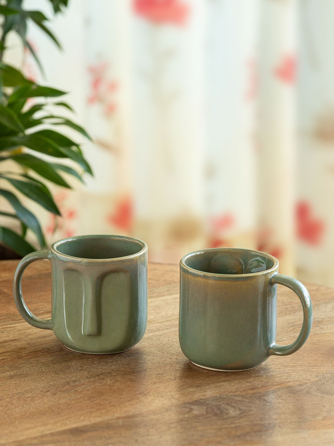 ExclusiveLane Green 'Sage Serenity' 2 Pieces Solid Porcelain Glossy Mugs Set Cups and Mugs