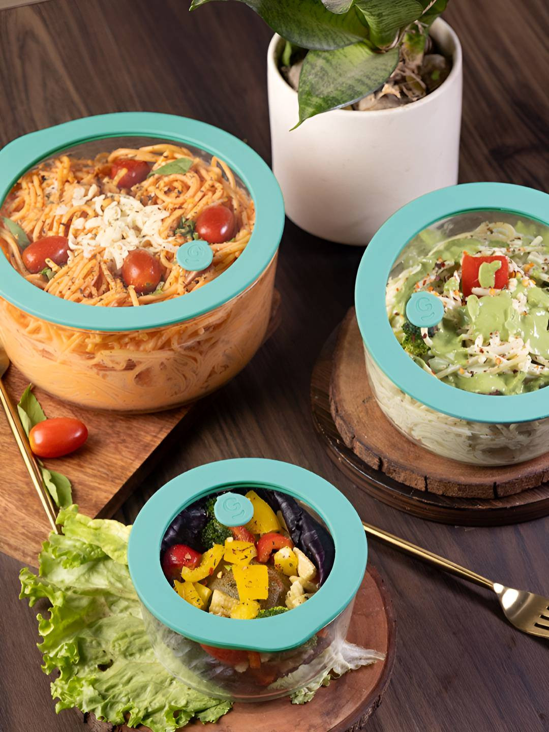 Glasafe Set of 3 Borosilicate Bowl With Lid For Serving & Mixing 950 ml,500 ml & 1600 ml