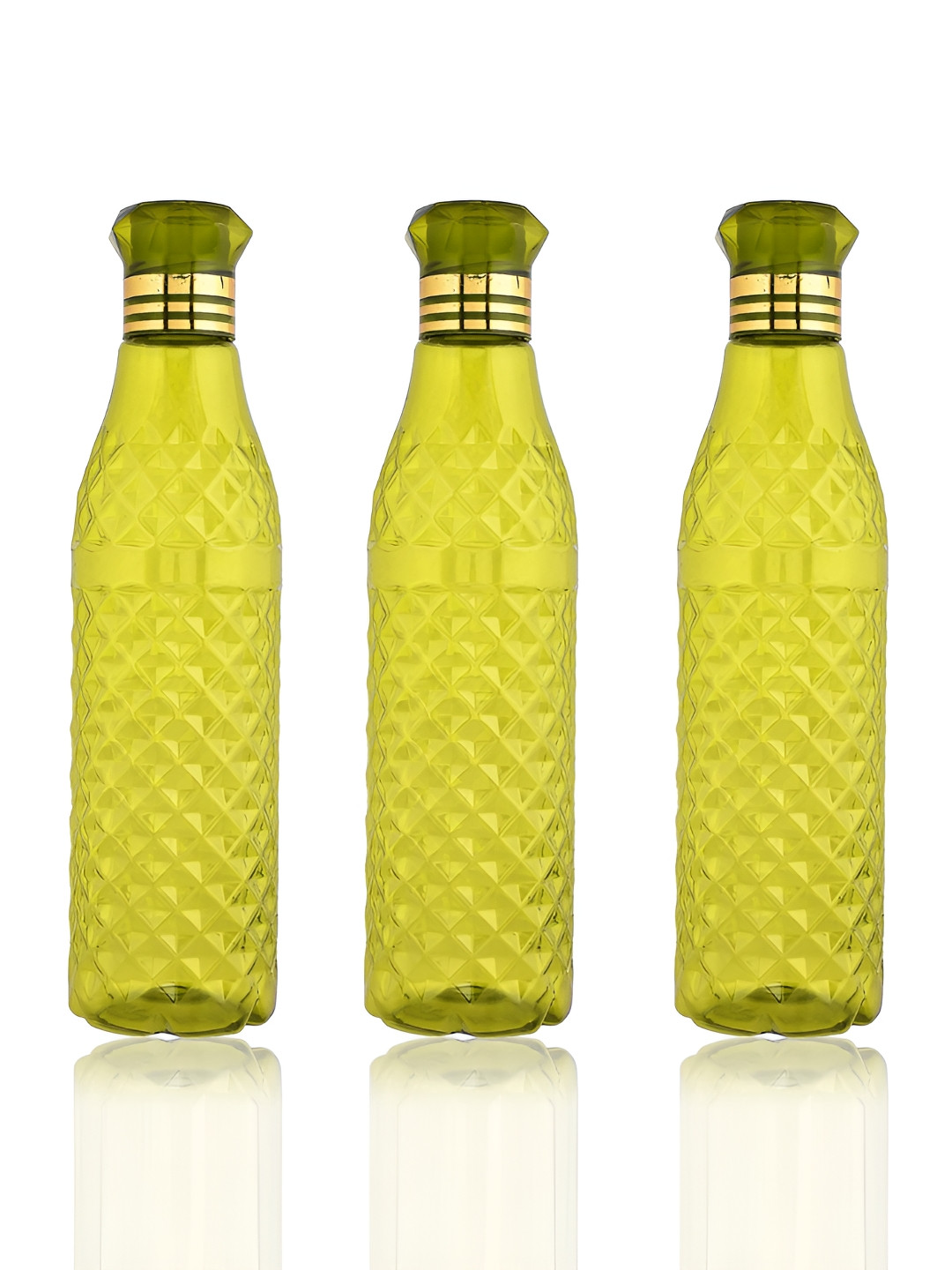 Aura Green & Gold-Toned 3 Pieces Textured Water Bottles-1 L Each
