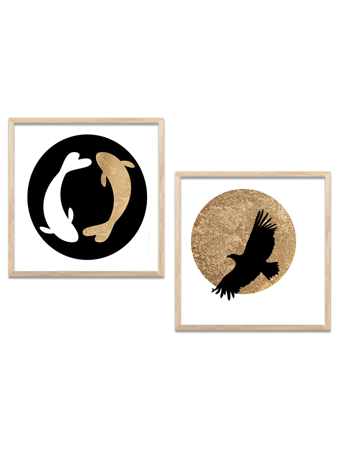 Kotart Brown & White 2 Pieces Fishes Printed Wooden Wall Arts