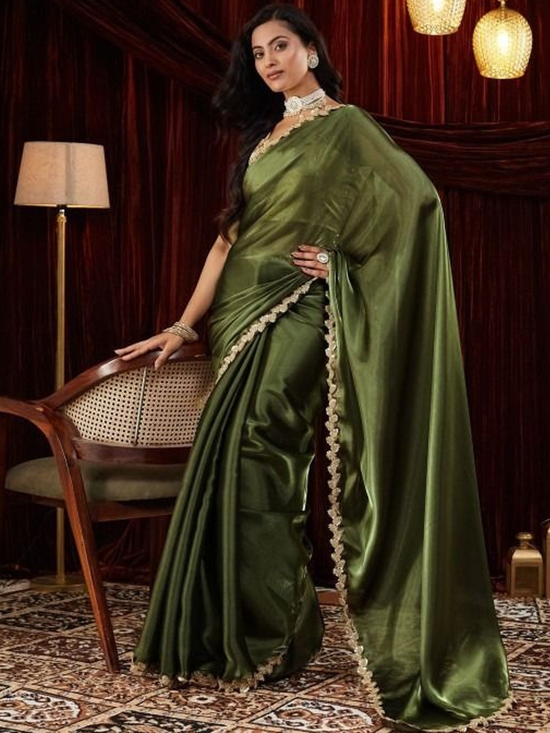 Elite Fashion Green Silk Blend Embroidered Sarees