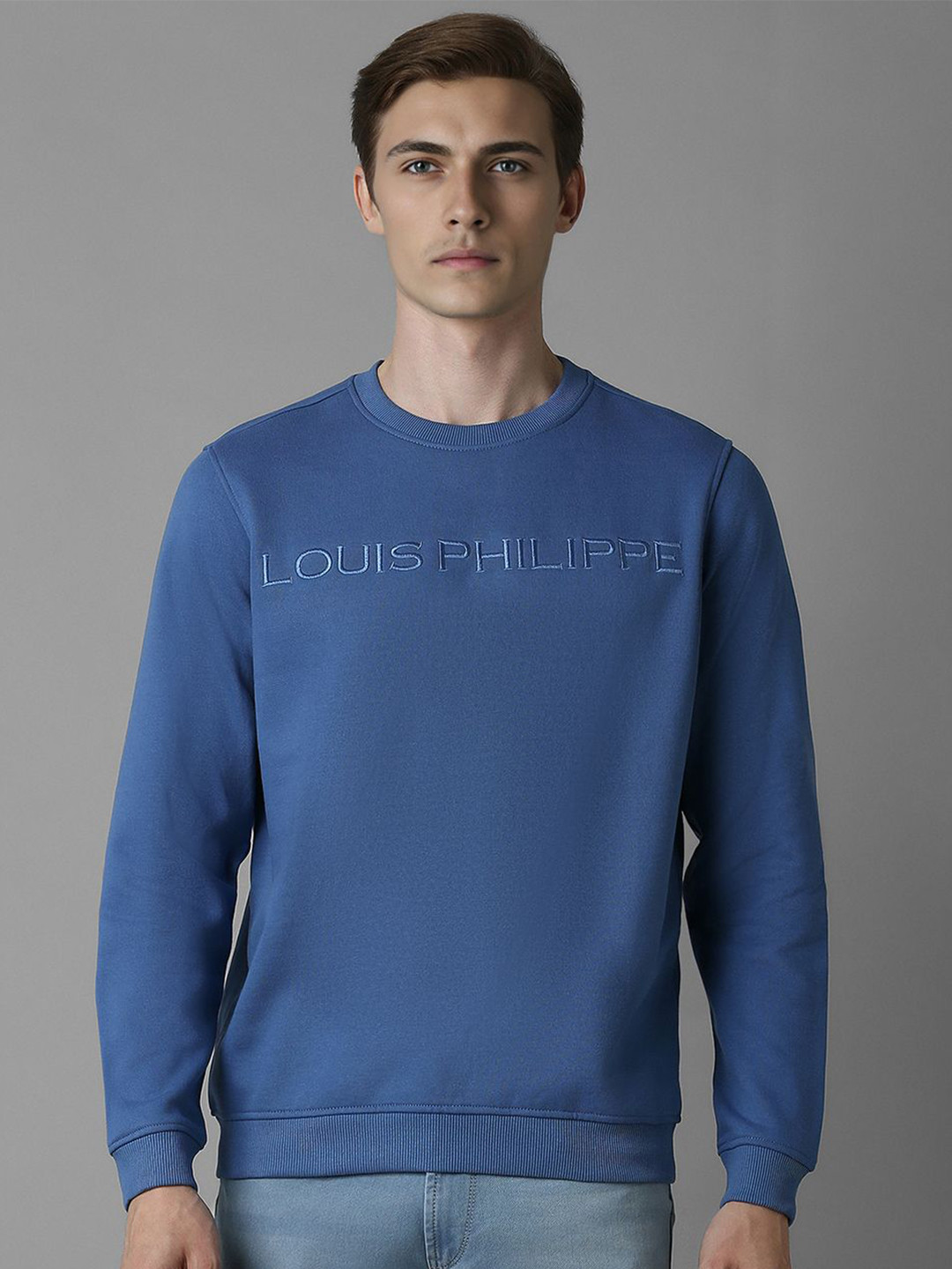 Louis Philippe Men Brand Logo Embroidered Pure Cotton Sweatshirt