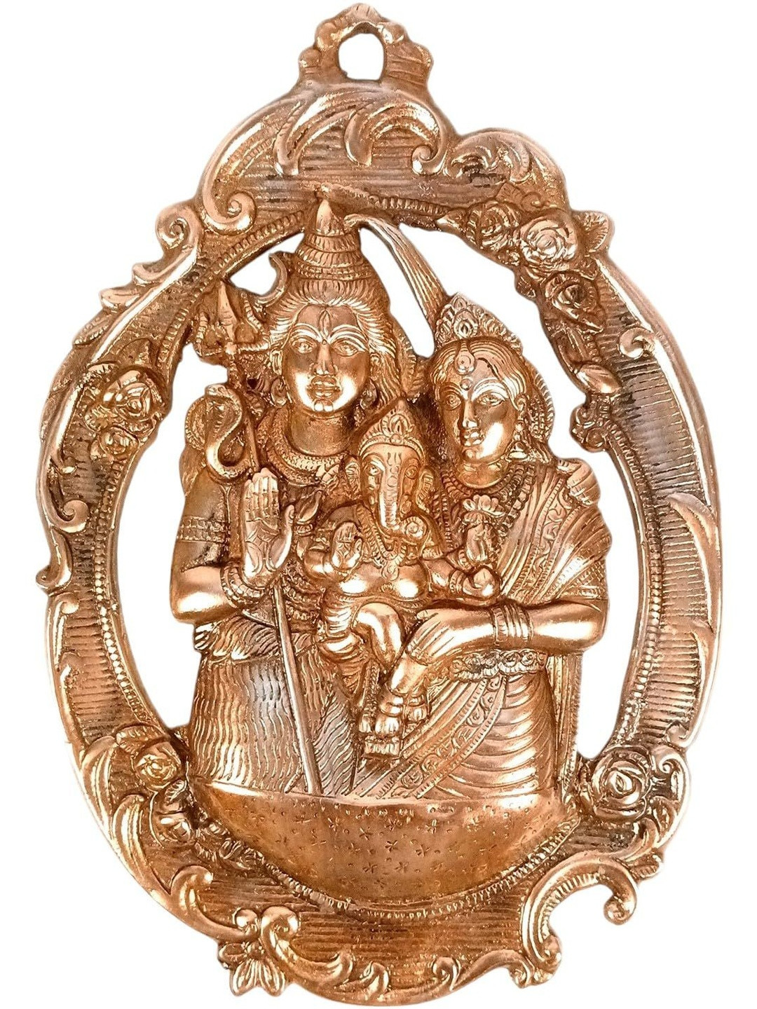 apka mart Bronze Metal Shiv Parvati Ganesh Wall Hanging