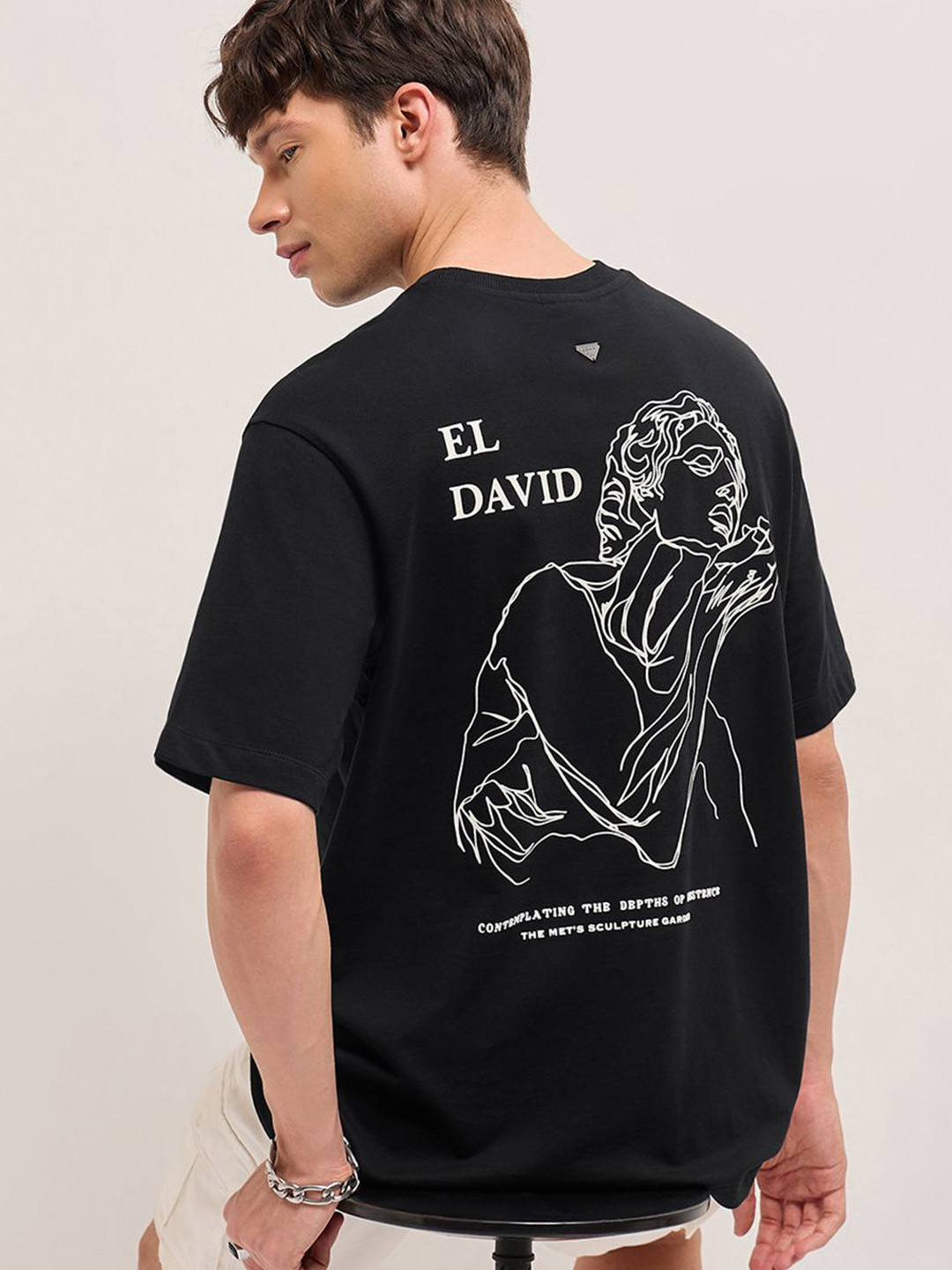 THE BEAR HOUSE Graphic Printed Pure Cotton Oversized Drop-Shoulder Sleeves T-shirt