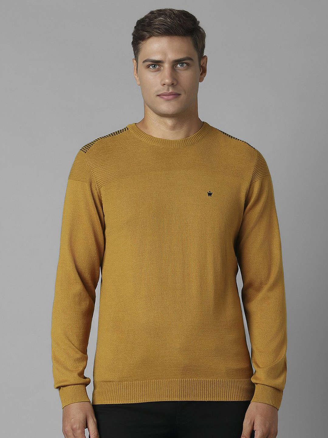 Louis Philippe Patterned Crew Neck Full Sleeves Pullover Sweater