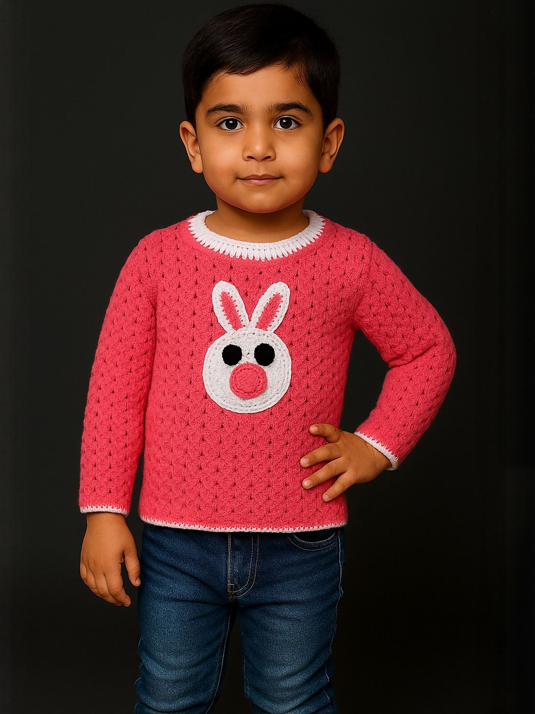 Mmaisha Boys Pink Printed Woolen Sweater