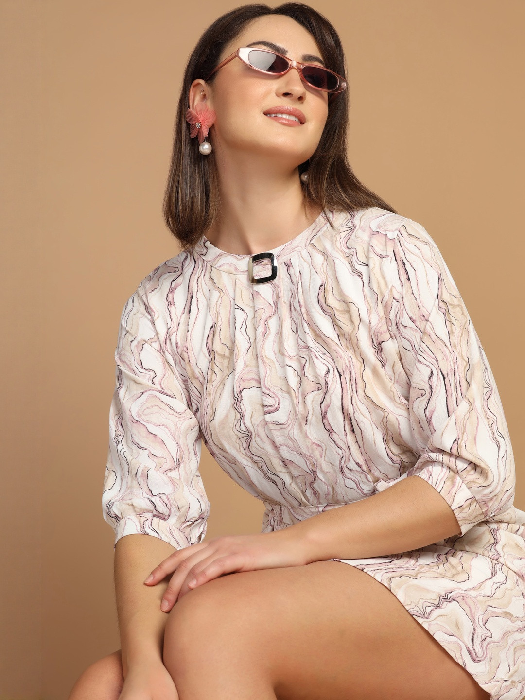 M&H Easy Women Printed Crepe Sheath Mini Dress