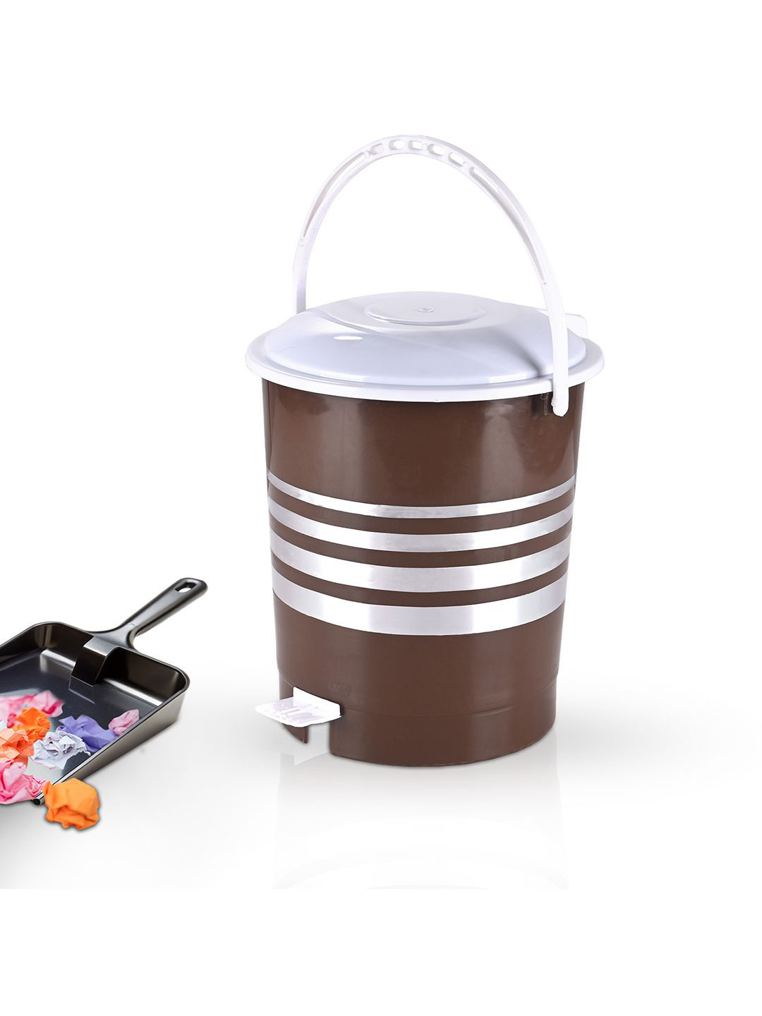 Kuber Industries Brown & White Striped One Tab Pedal Dustbin 10L