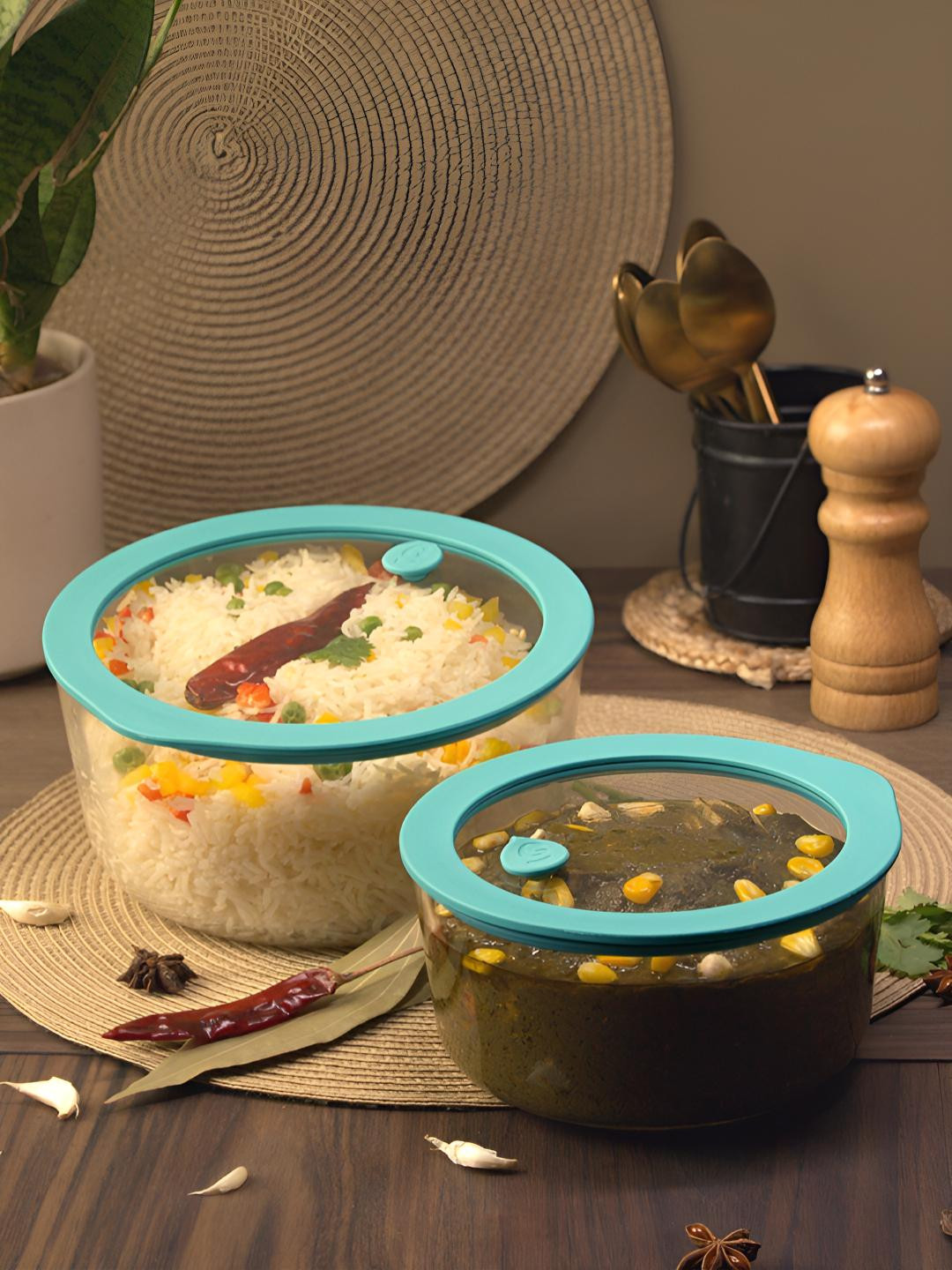 Glasafe Set of 2 Borosilicate Glass Bowl With Lid For Serving & Mixing (950 ml & 1600 ml)