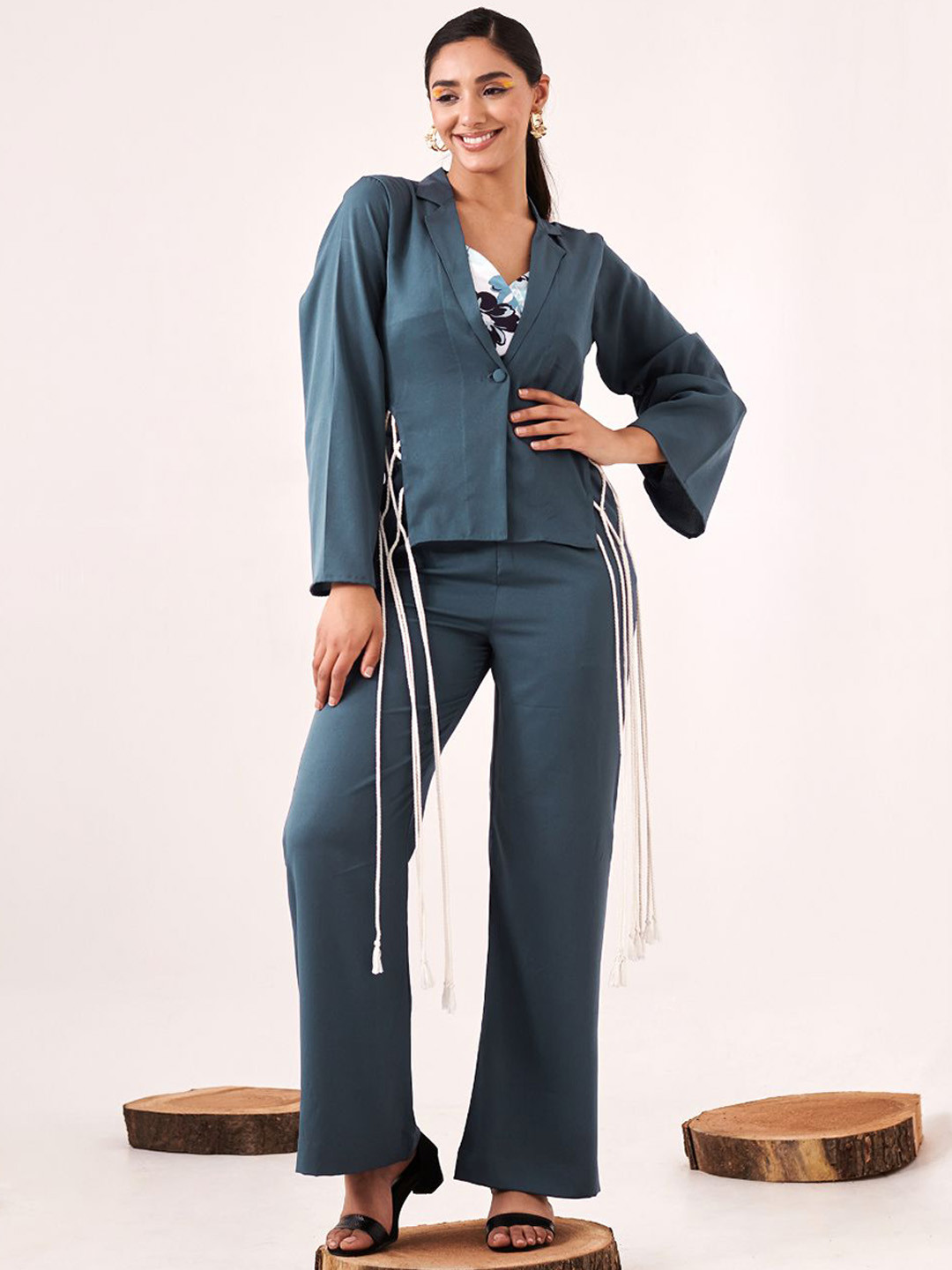 LOVEPRASHA Women Chambray Regular Fit Cotton Trousers