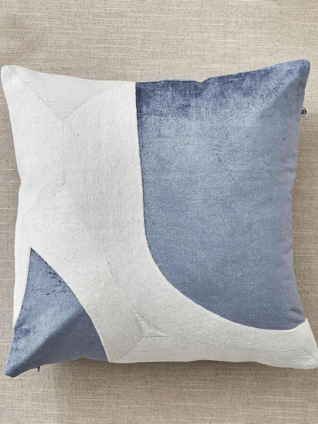 Home Centre Sharon Blue & White Harmony Embroidered Cotton Cushion Cover
