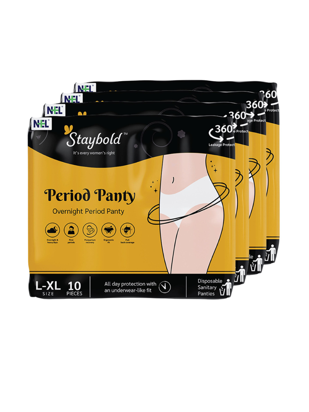 Staybold Set Of 4 Super Absorbent Disposable Period Panties - L/XL - 10Pcs Each