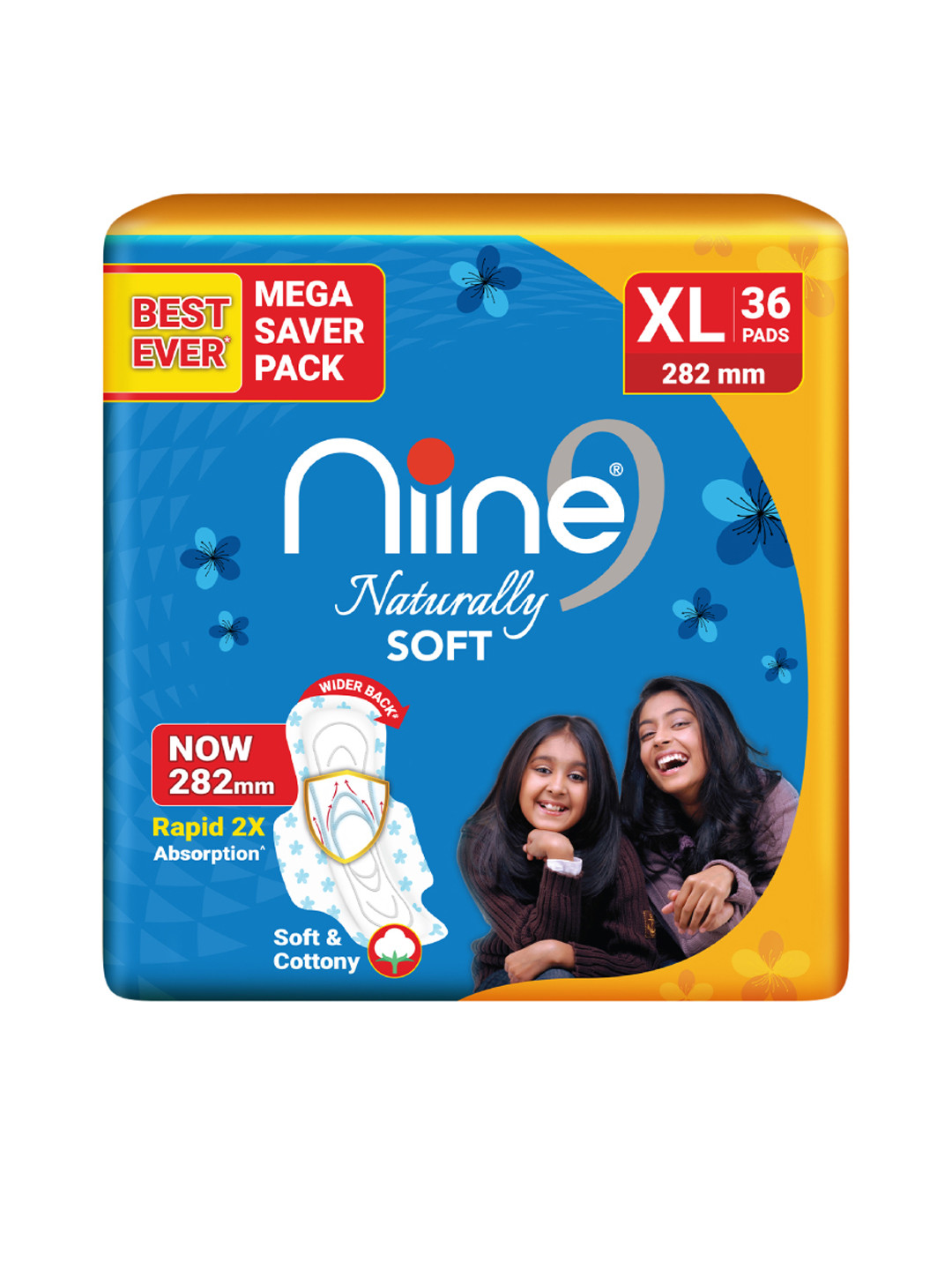 Niine XL Naturally Soft Cotton 2X Absorption Antileak Flow Sanitary Pads 36