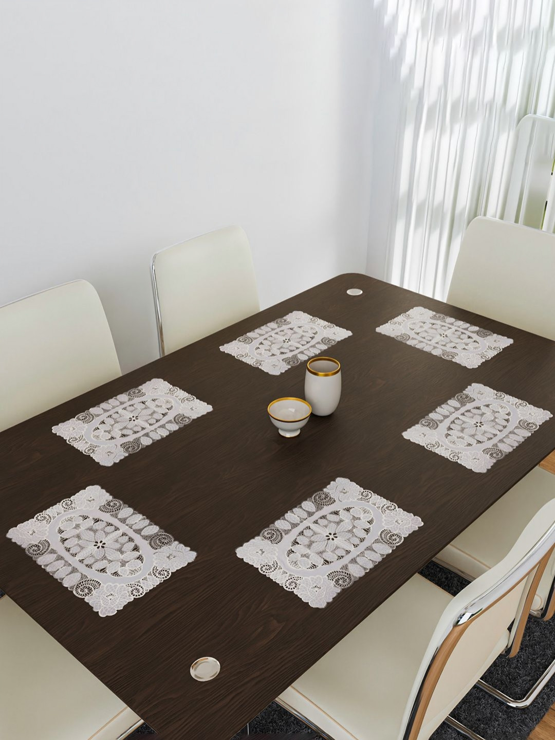 Aura White 6 Pieces Self-Design Rectangle Shape Table Placemats