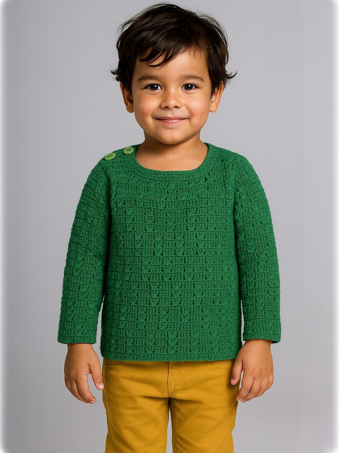 Sabinagarments Boys Green Colour Woolen Solid Long Sleeves Sweater