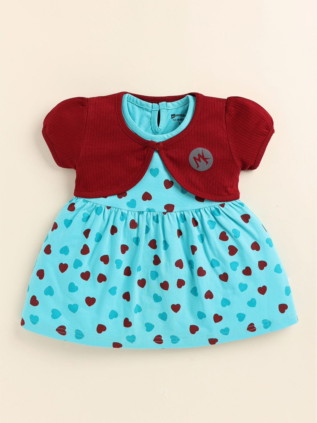 MooNKids Girls Geometric Printed Cotton Fit and Flare Above Knee Dresses