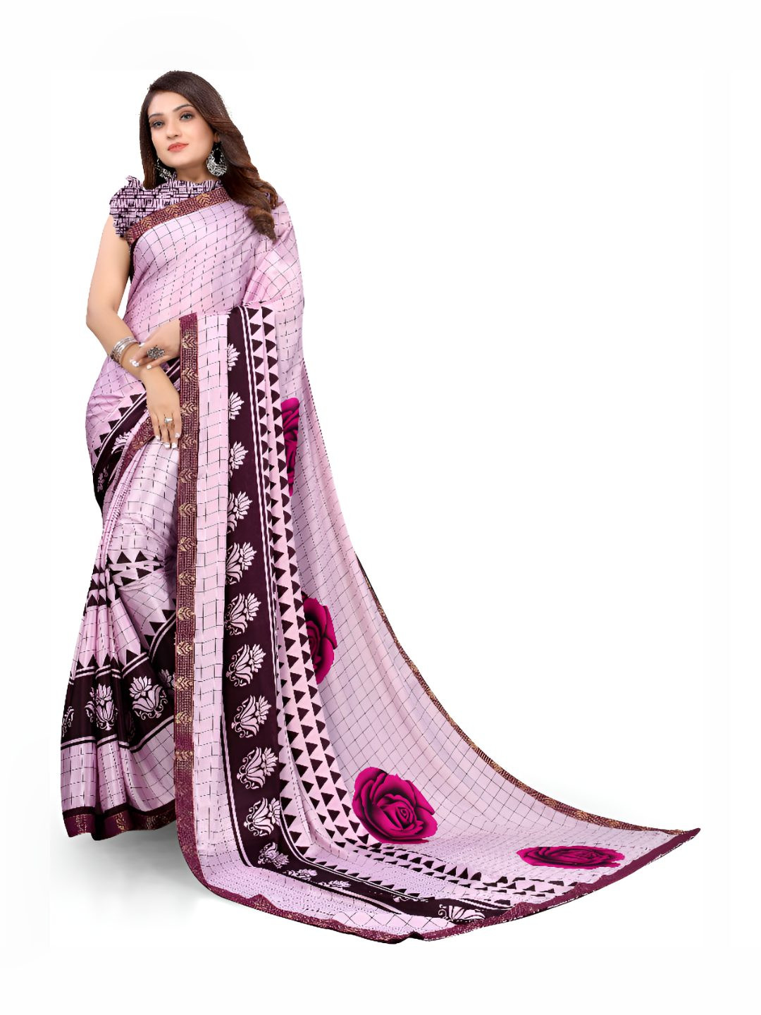 MADHUR MILAN Women Checked Printed Art Silk Saree