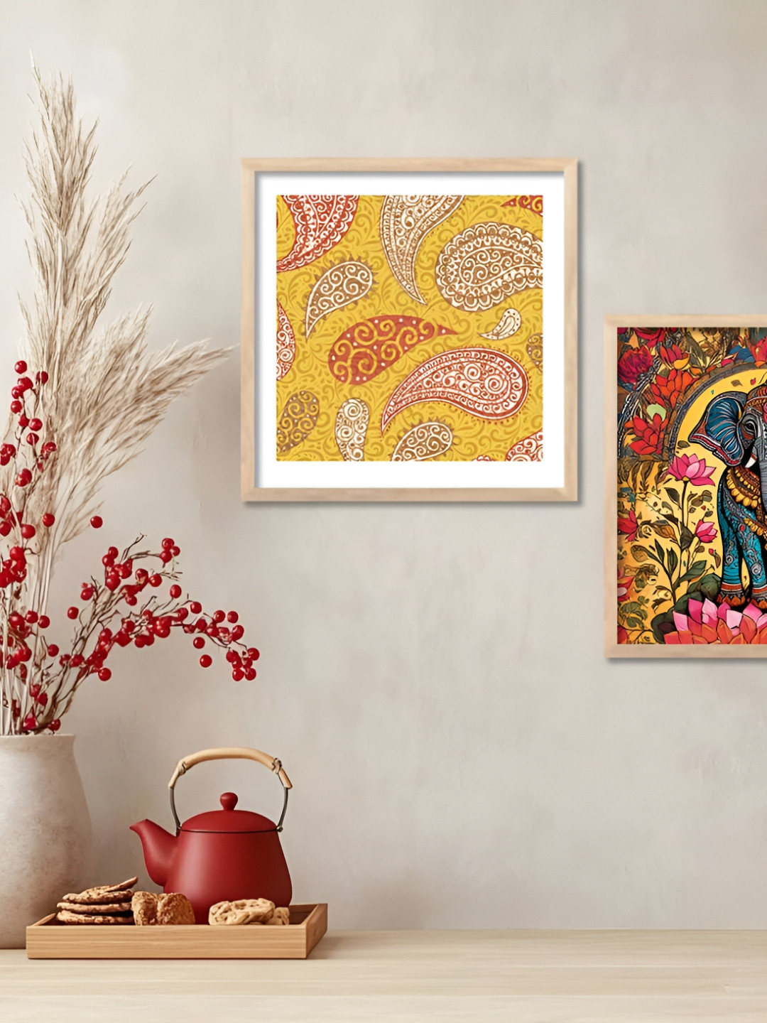 Kotart Yellow And White 2 Pieces Wooden Birds And Animals Wall Arts