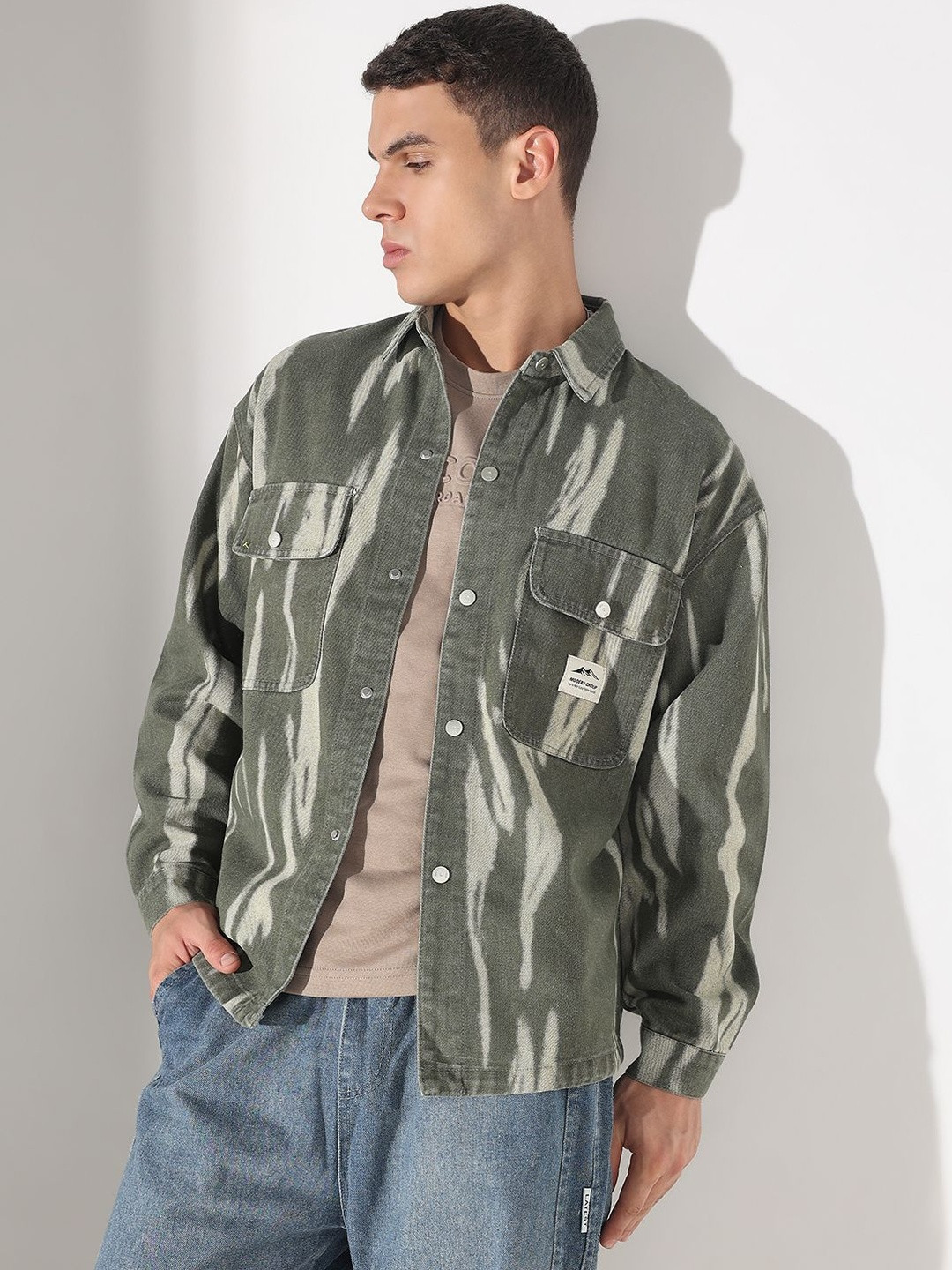 SHOWOFF Edition Men Dyed Green Denim Shacket