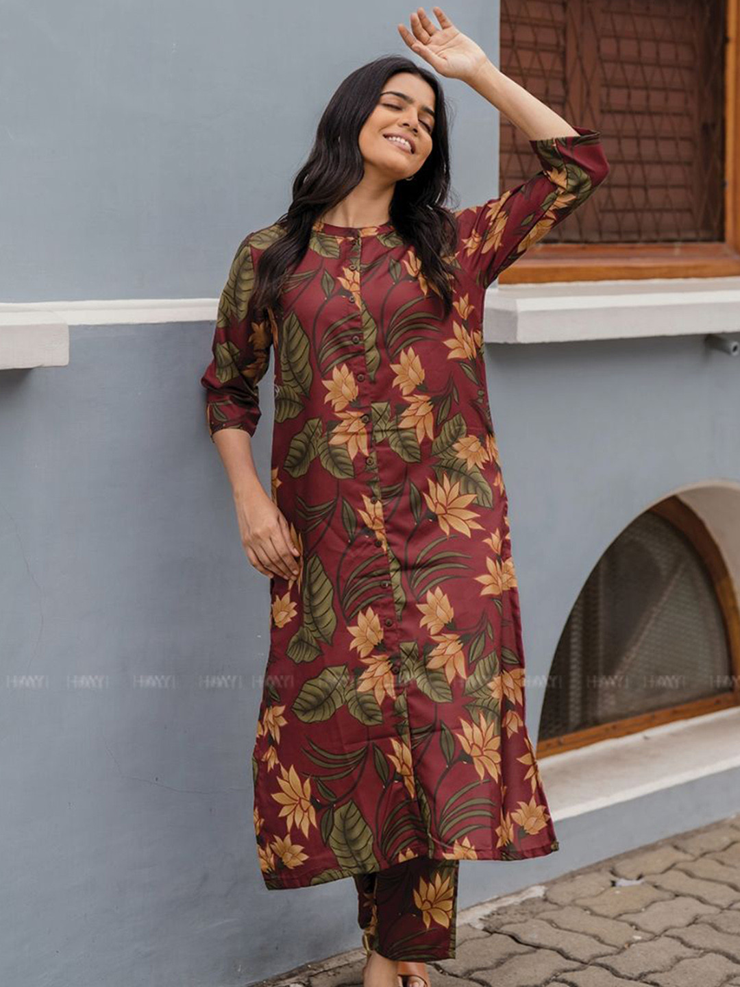 HAY Women Printed Band Collar Neck Top With Trousers Co-Ords