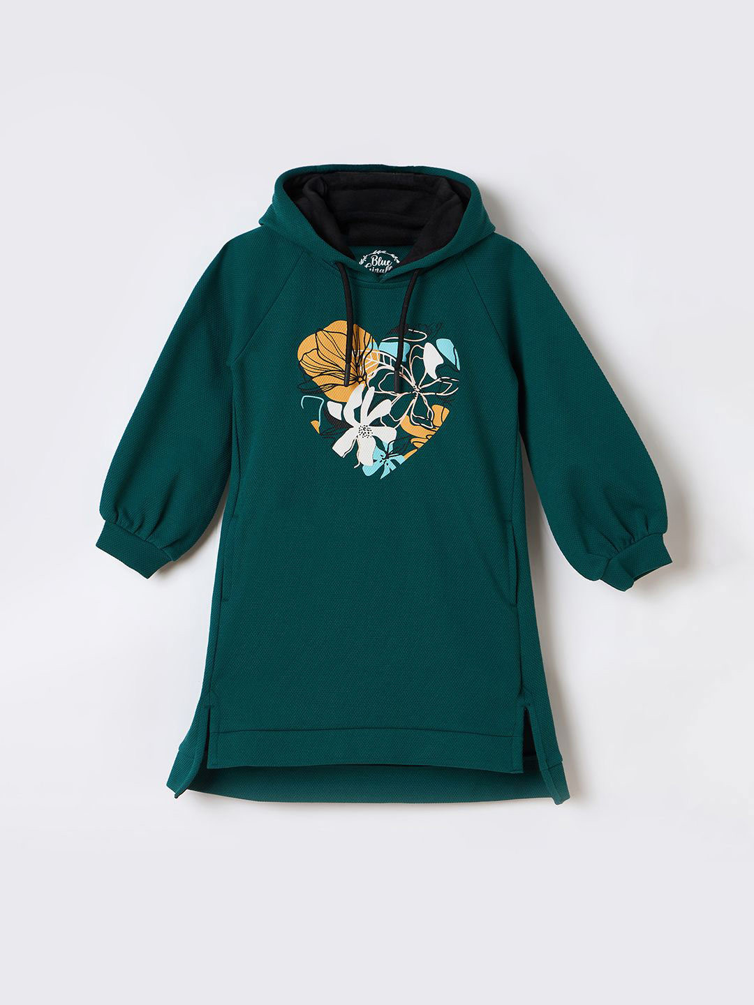 Blue Giraffe Printed Hooded Neck A-Line Dress