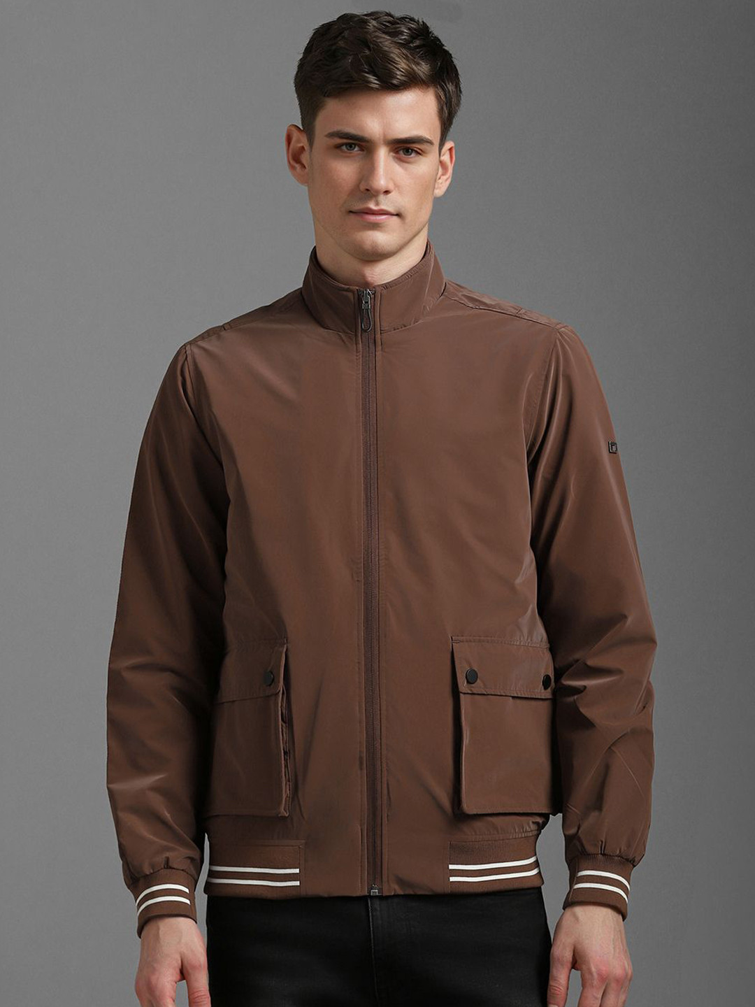 Louis Philippe Sport Mock Collar Open Front Cotton Jacket