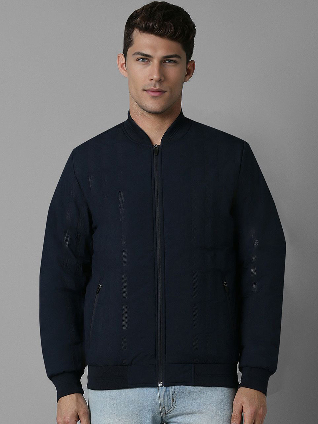Louis Philippe Sport Textured Mock Collar Open Front Jacket