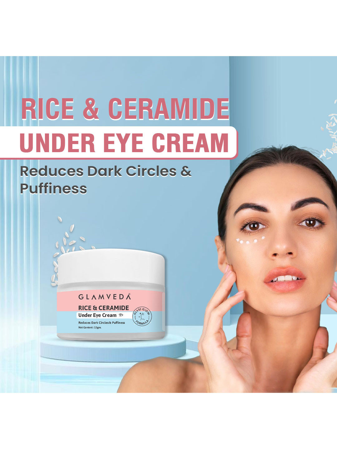 GLAMVEDA Korean Rice & Ceramide Eye Cream For Under Eye Dark Circles & Puffiness - 15g