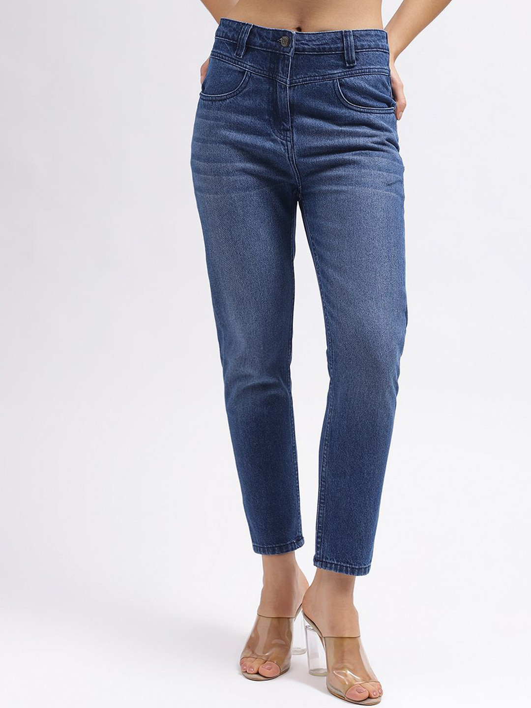 ELLE Women Washed Regular Mid Rise Slim Straight Jeans